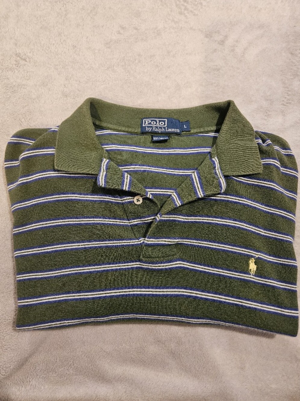 Vintage Polo Ralph Lauren Olive Green Striped Short Sleeve Polo Shirt Large